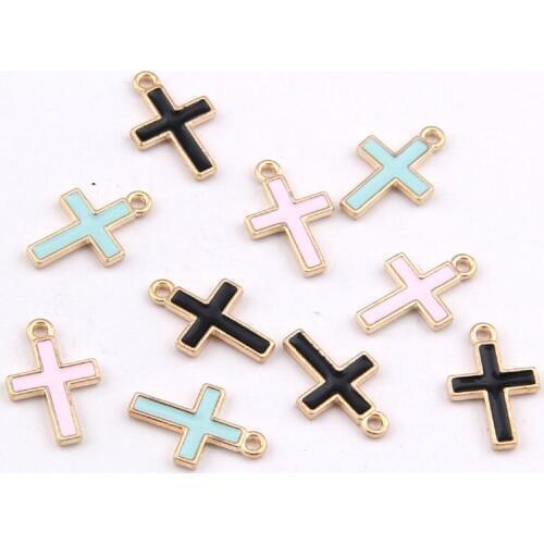 30pcs/lot Zinc Alloy Han Edition Drip Cross Pendant For DIY Handmade Gift Necklace Bracelet 16x10mm