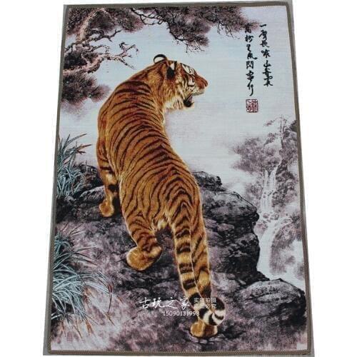 36 inch china Tibet embroidery Silk fengshui Up the hill tiger statue Tangka Thangka Paintings Mural