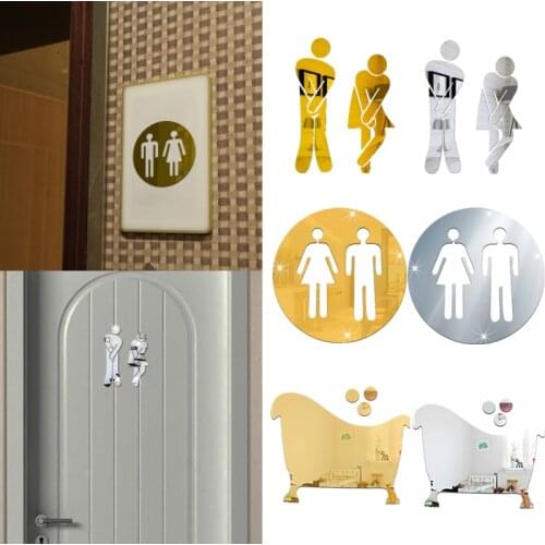 3D Mirror Removable Woman&Man Toilet Sign Acrylic Wall Stickers Washroom Bath Self-adhesive Door Sticker Home Hotel Decoration