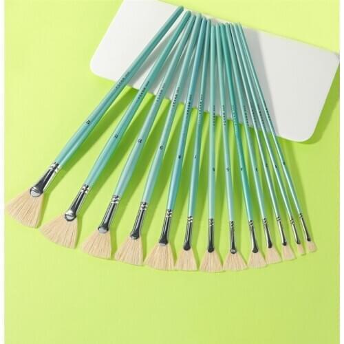 6 pcs Bristle hair fishtail fan shap Pen gouache set art student oil painting watercolor pen hard wool acrylic paint brush set