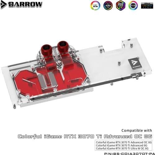Barrow GPU Block For Colorful 3070Ti Advanced OC, Full Cover Radiator 5V ARGB 3PIN Motherboard AURA SYNC BS-COIA3070T-PA