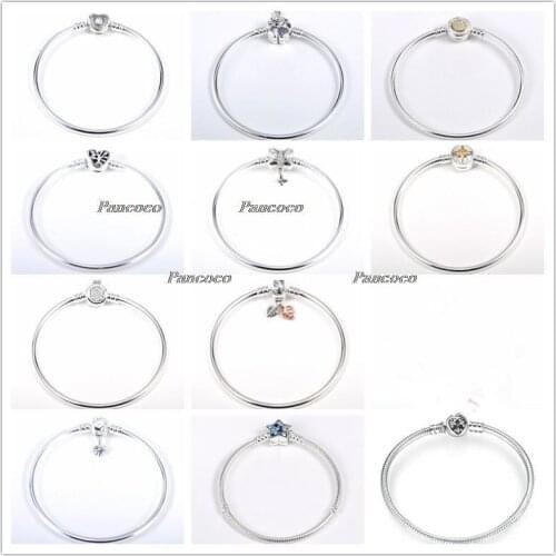 925 Sterling Silver Bangle Moments Daisy Flower Clasp Snake Chain Bracelet Bangle Fit Bead Charm Fashion Jewelry