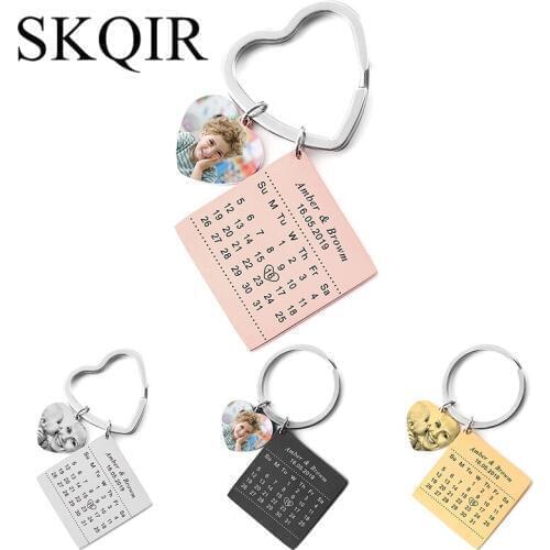 Personalized Heart Photo Pet Name Keychain Custom Engraved Baby Birth Date Calendar Tag Key Ring Women Jewelry Family Lover Gift