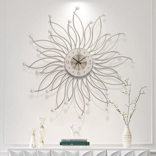 Living Room Decor Wall Clock 3D Metal Wrought Iron Flower Decorations Digital Clock Office Study Corridor Wall Hanging Decor