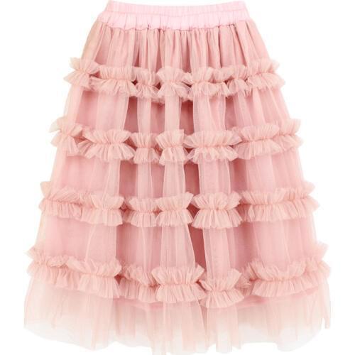 Kids Children Clothing Black Pink Ruffles Soft Chiffon Long Pettiskirt Cake Skirt for Baby Girls 0-14Y
