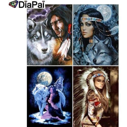 DIAPAI 5D DIY Diamond Painting 100% Full Square/Round Drill "Wolf beauty moon" 3D Embroidery Cross Stitch Home Decor