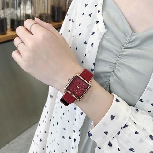 Elegant Ladies Wrist Watches 2019 Luxury Brand Women Fashion Red Watch Classic Retro Square Female Quartz Leather Dress Clock