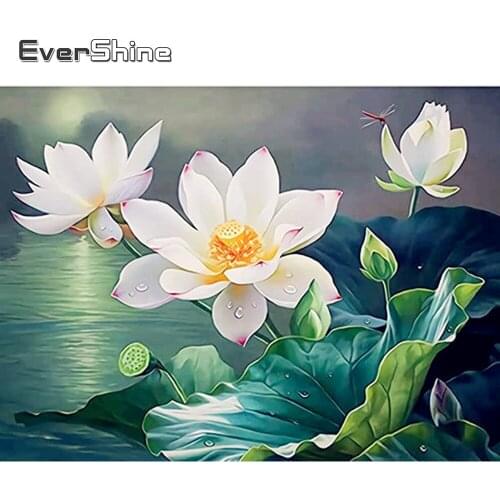 EverShine Diamond Mosaic Flowers Bead Embroidery Needlework Diamond Painting 5D Lotus Picture Of Rhinestones Handmade Gift