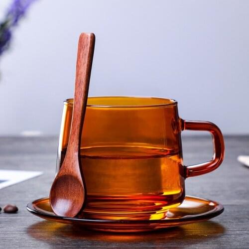 FATUBE High temperature resistant and easy to clean amber coffee cup Mugs with handle TRAY Drinkware 300ml single/double layer