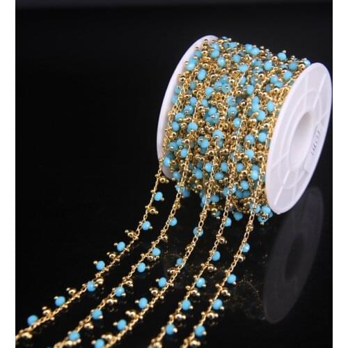 Crystal Faceted Rondelle Wire Wrapped Chain Bracelet Findings,3x4mm light yellow Glass Bead&Copper beads Chain Plating gold