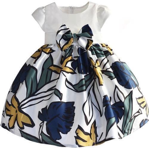 Hetiso Toddler Kid Baby Girl Short Sleeve Leaf Floral Dress Princess Cotton Romper Dresses Clothes Size 6M-4T