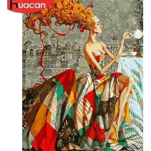 HUACAN Painting By Numbers Woman HandPainted Kits Drawing Canvas DIY Oil Pictures By Numbers Girl Portrait Home Decor Gift