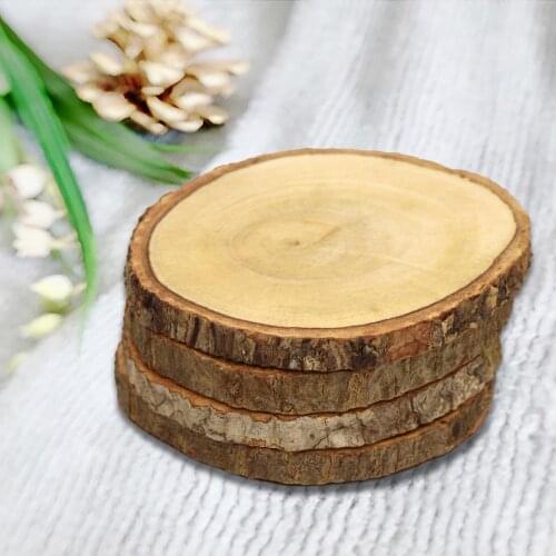Jaswehome 4pcs/set Wooden Coasters With Bark Natural Round Wood Coasters Cup Mat Coffee Tea Mug Drinks Holder Table Mat
