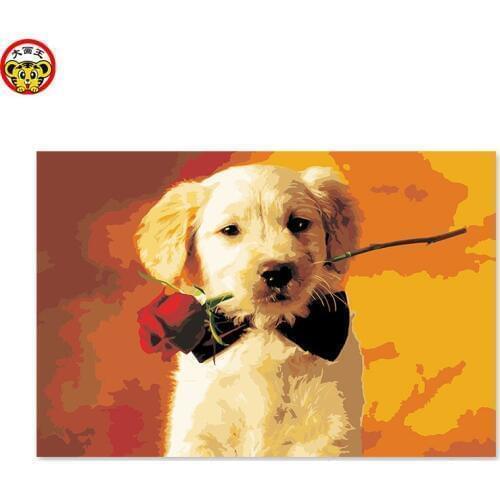 Painting by numbers art paint by number One dog delivers rose cartoon diy oil animal handmade love diy oil gift