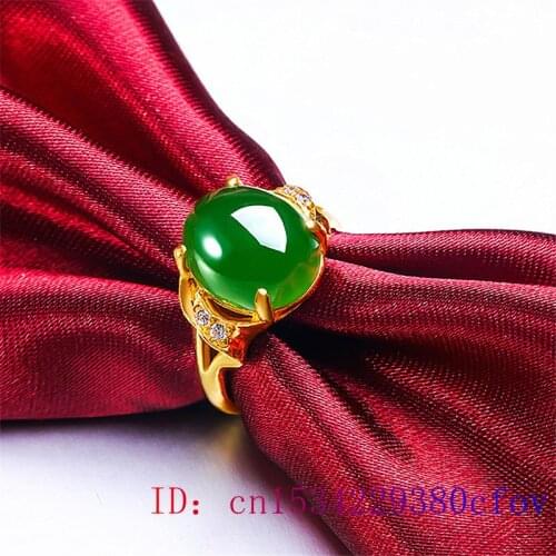 Green Jade Ring Gemstone Fashion Women Men Charm Gifts Amulet Jewelry Zircon Natural 925 Silver Chalcedony Crystal