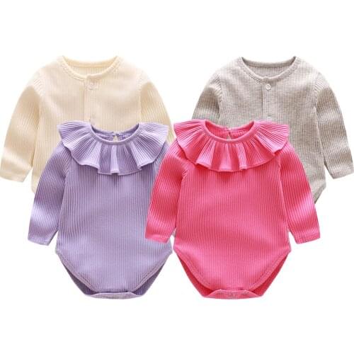 Spring Infants Clothes Romper Baby Girls Long Sleeve Ruffles Rompers Newborn Jumpsuit Clothes Autumn Boys Pit Striped Outfits