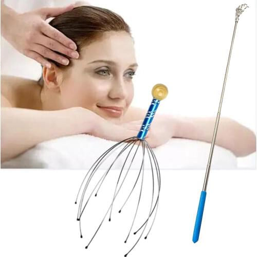 2 IN 1 Head Massager Neck Massage Octopus Scalp Stress Relax Spa Telescopic Stainless Steel Claw Massage