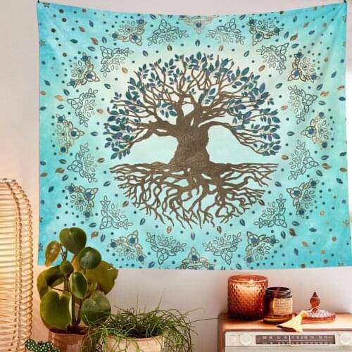 Life Tree Tapestry Psychedelic Blue Teal Wall Covering Mandala Home Decor Wall Blanket Tapestry Bohemian Bedroom Wall Hanging