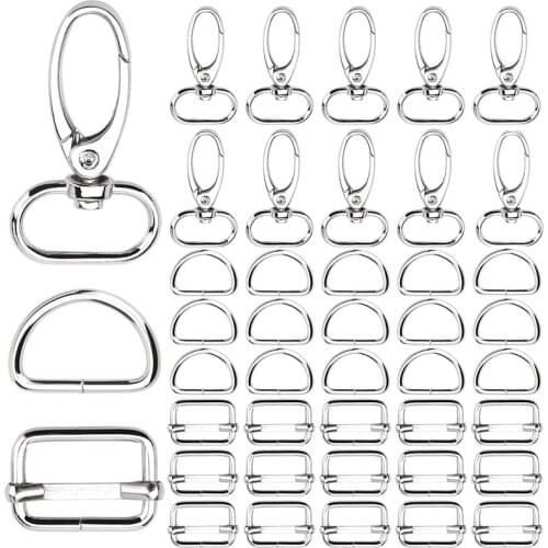 Metal Swivel Keychain Hooks Set Included D Rings Slide Buckle Tri-Glide Buckle Metal Swivel Clasps D Rings for Diy Sewing