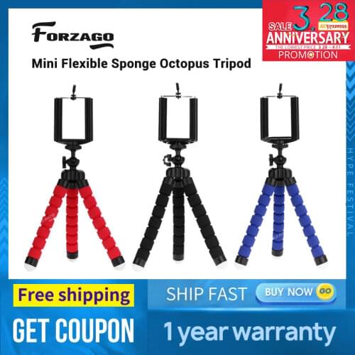 Forzago Mini Flexible Sponge Octopus Tripod For iPhone Xiaomi Huawei Smartphone Tripod for Gopro Camera With Phone Clip Holder