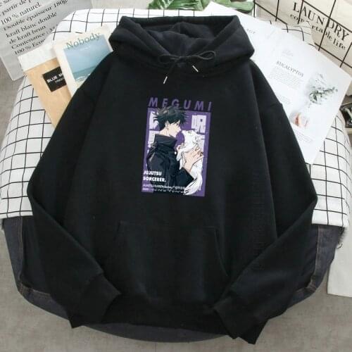 Megumi Fushiguro Print Hoodies Mens Jujutsu Kaisen Harajuku Daily Casual Streetwear Hooded Tops Male Loose Sweatshirt