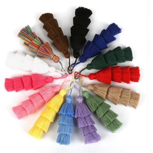 10cm Long 4 Layers Solid Color Polyester Cotton Silk Tassel Charm Pendant for DIY Phone Key Chain Making Findings Materials