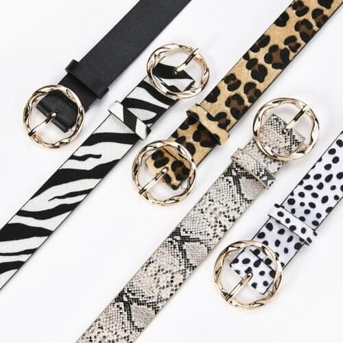 Fashion Women Waist Belt Single Prong Buckle Adjutable Faux Leather Leopard Snakeskin Waistband for Jeans
