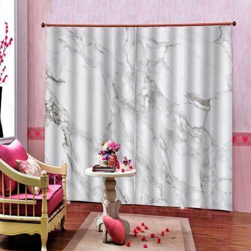 Fashion Customized White Marble Texture Window Treatments Curtains Blackout Window Blinds Living Room Bedroom