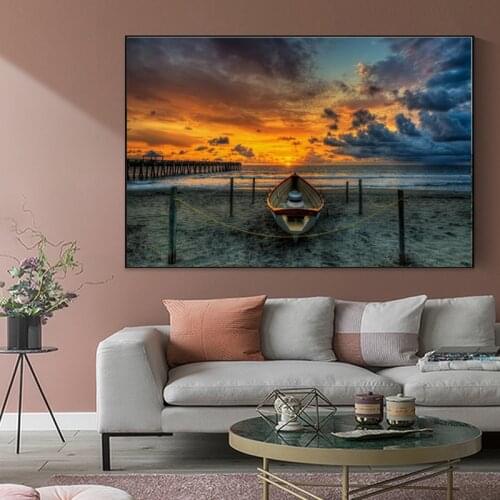Sunset Beach View Canvas Paintings on The Wall Art Posters and Prints Landscape Nordic Wall Art Pictures for Living Room Cuadros