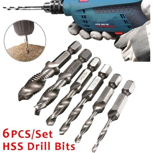 6pcs Hand Tap Drill Hex Shank HSS Screw Spiral Point Thread Metric Plug Drill Bits M3 M4 M5 M6 M8 M10 Hand Tools Drill Bit Set