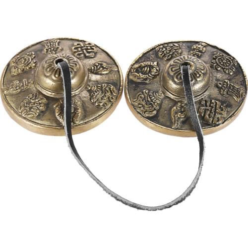 2.6in/6.5cm Handcrafted Tibetan Meditation Tingsha Cymbal Bell with Buddhist The Eight Auspicious Symbols
