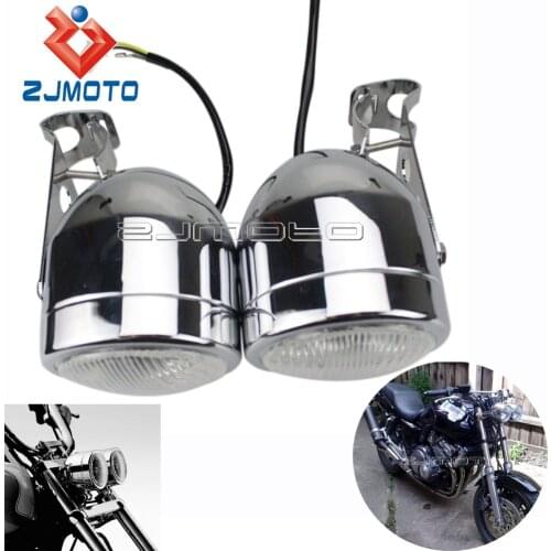 Universal Chrome Dominator Twin Headlight Motorcycle Dual Headlamp For Honda Yamaha Suzuki Kawasaki Streetfighter Cafe Racer