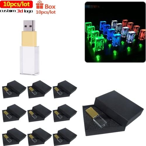 Crystal USB Flash Drive 10pcs/lot 4GB Personalize 3d logo 128G Pen drive64GB 32GB 16GB USB Memory Stick for wedding photography
