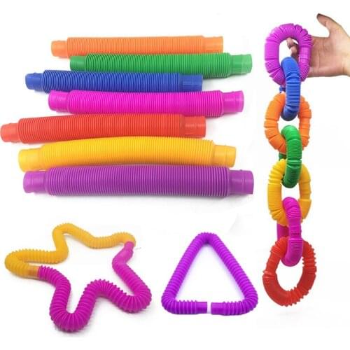 Funny Plastic Fidget Colorful Folding Plastic Pop Tube Coil Childrens Creative Magical Toy Circle Educational Early Toy for Kid