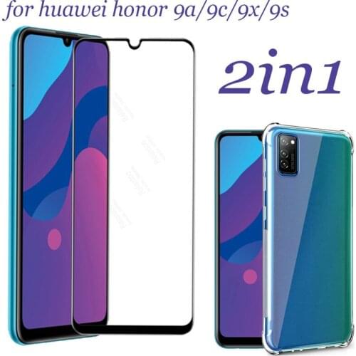 Tempered glass on honor 9C Glass Screen Protector Honor 9x glass for Huawei honor 9C 9A 9s Protective glass + mobile phone case