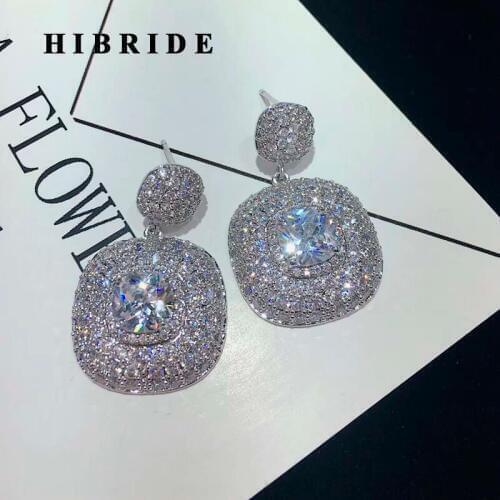 HIBRIDE Fashion Rectangle Shape CZ Drop Earrings Women Wedding Party Jewelry Dangle Earrings Brincos Bijoux Wholesale E-880