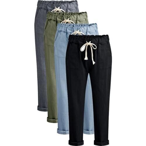 High Waist Elastic Harem Pants Women Casual OL Lady Pocket Lace up Ankle-length Trouser One Size