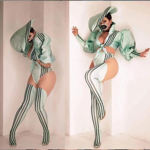 Green gogo dance costume women stage show wear nightclub bar performance party girl sexy outfits