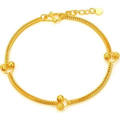 Solid 24K Yellow Gold Bracelet Ladys 999 Gold Beads Wheat Link Chain Bracelet
