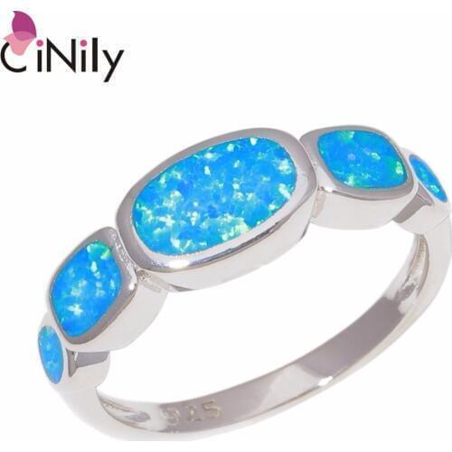 CiNily Created Blue Fire Opal Wholesale Hot Sell for Women Jewelry Wedding Engagement GIFT Ring Size 7-9 OJ9376