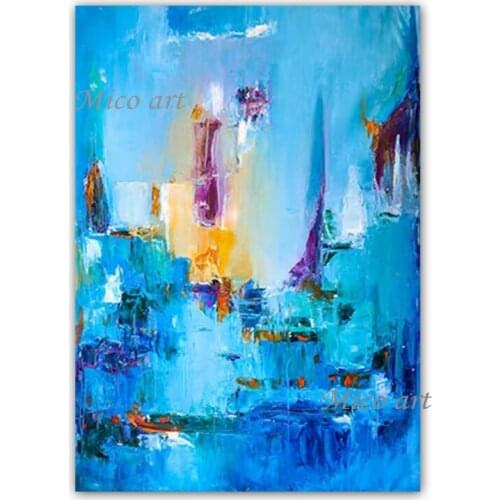 100% Hand-painted Blue Abstract Oil Painting Art Decorative Items Acrylic Canvas Unframed Paintings Wall Art Free Shipping