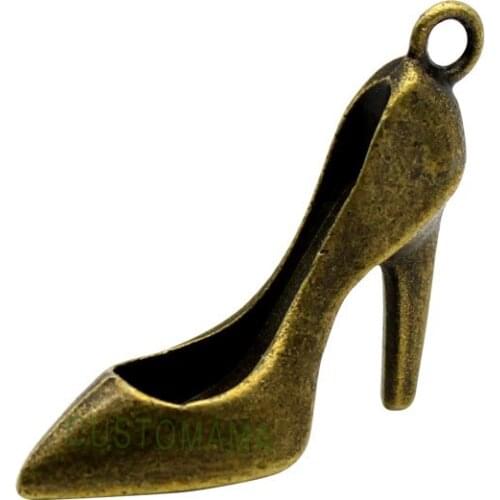 40pcs-High Heel Shoe Charms, Antique Bronze 3D Thick High-heeled shoes Charm Pendant 23X18x8mm