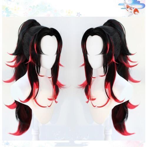 Anime Demon Slayer: Kimetsu no Yaiba Kokushibou Cosplay Wigs Long Heat Resistant Synthetic Hair Wig + Wig Cap