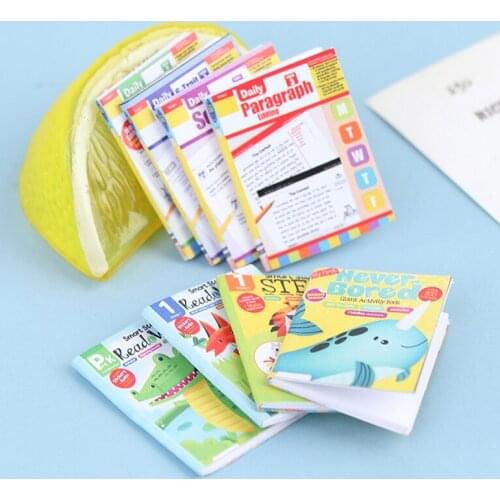 New Hot！4Pcs 1:12 Dollhouse Miniature Cartoon English Exercise Books Paper Notebook Doll House Decor