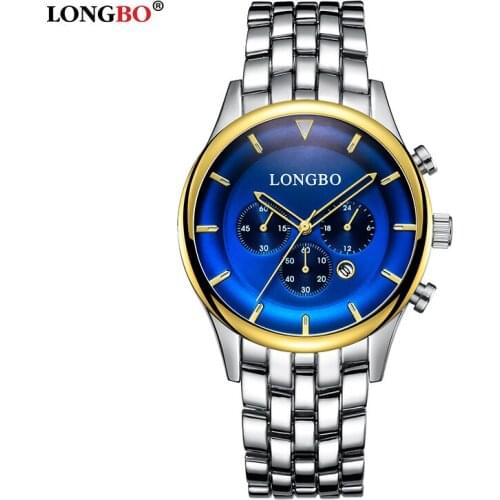 LONGBO Watch for Men Luxury Waterproof Business Men Quartz Wristwatches Clock Relogio Masculino Blue
