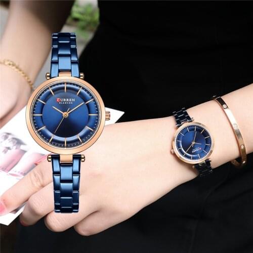 CURREN Women Watches Luxury Metal Bracelet Wristwatch Classy Fashion Quartz Clock Blue Female Stainless Steel Dress Watch