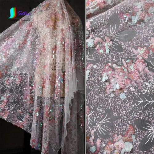 Girl DIY Handmade Decoration Pink Sequin Flower Mesh Gauze Beautiful Fairy Creative Embroidery Wedding Dress Background Fabric
