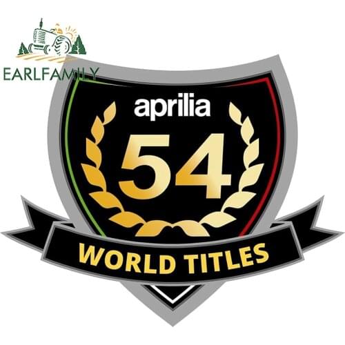 EARLFAMILY 13cm x 10.3cm for Aprilia 54 Auto Car Stickers and Decals Logo Car Styling Waterproof Motorcycle Sticker Decoration