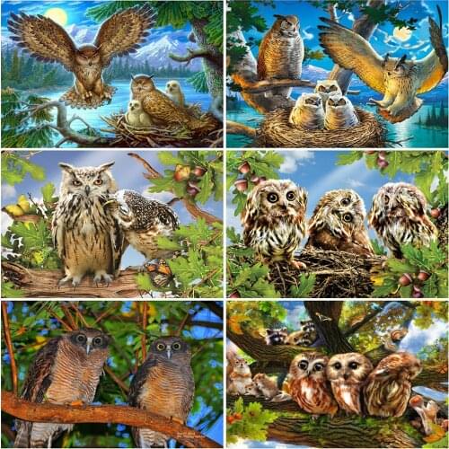 EverShine Diamond Embroidery Animal Owl Picture Of Rhinestone Diamond Painting Spring Full Square Mosaic Cross Stitch Handicraft