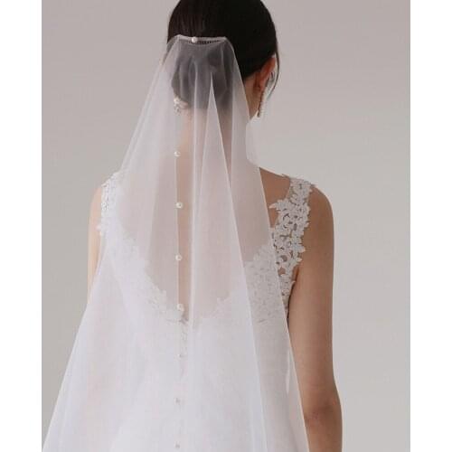 Retro Simple Wedding Veil Pearl Heddress Mediun Length Two Layers White Bridal Veils With Comb Soft Tulle Wedding Accessories